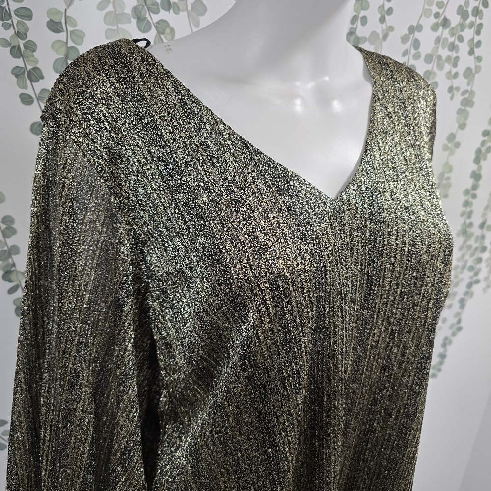 Vince Camuto V-Neck 3/4 Sleeve Blouse Size XL Black Gold NWT - Picture 5 of 11